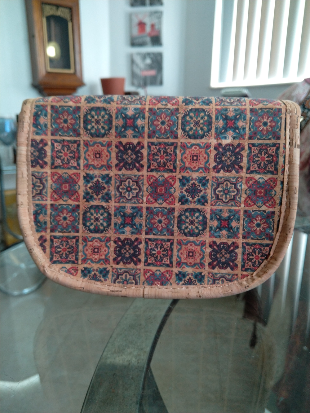 Tile-Print Cork Crossbody Bag in Tan and Multicolor - Picture 3 of 11